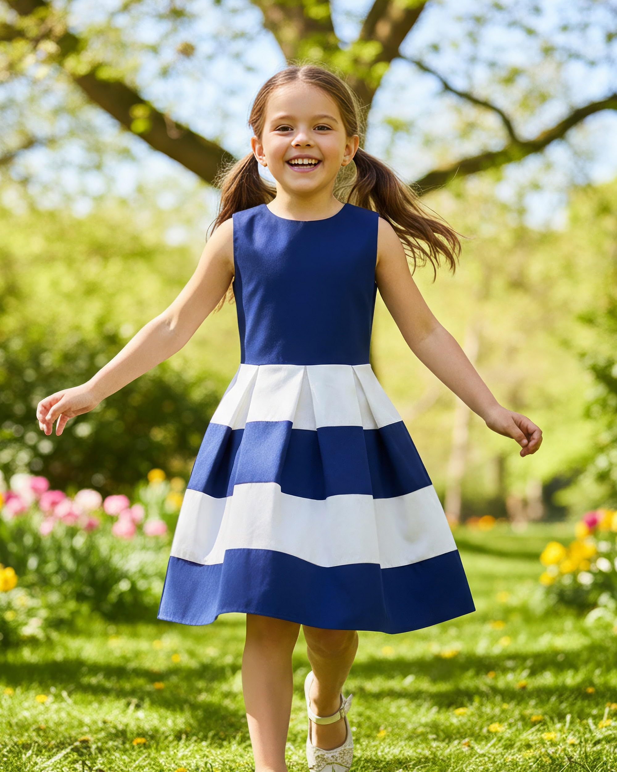 BlackButterfly Vestito Bambina Lilly a Righe | Gonna a Pieghe, Bicolore, Senza Maniche, Scollo Tondo, Foderato, Zip Dietro, 3-14 Anni
