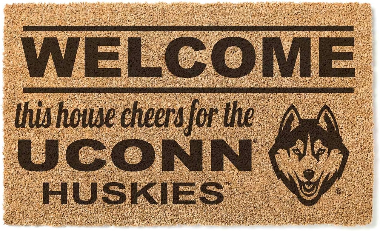 KH Sports Fan Connecticut Huskies Welcome Coir Doormat, 18x30 Inches, Huskies Outdoor Rug; Display Your Team Spirit with This Unique Connecticut Huskies Doormat