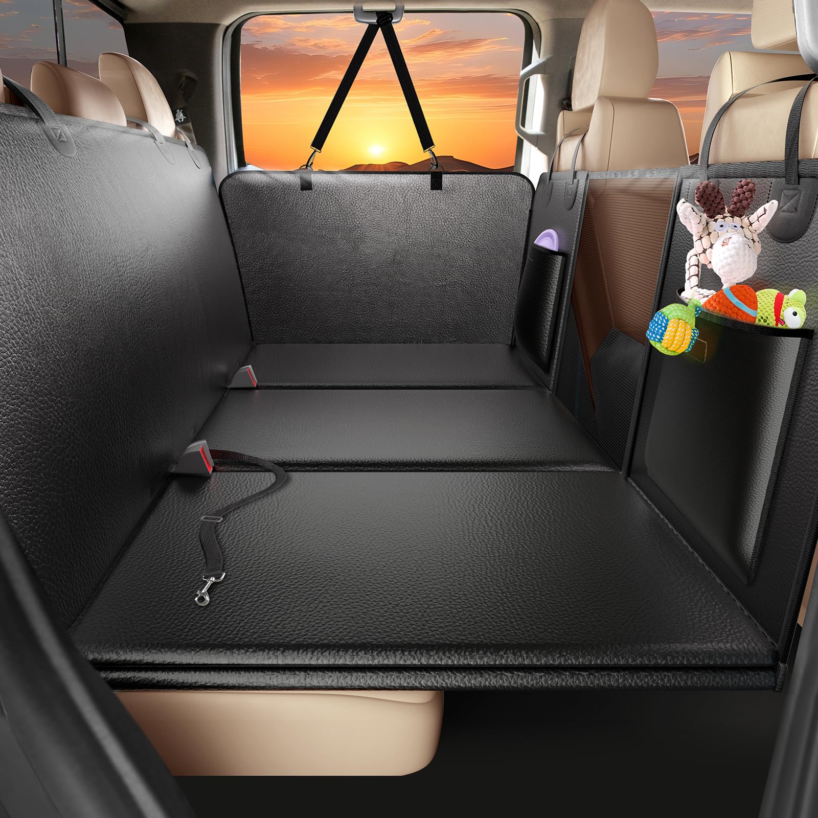 AIEDOULER Truck Dog Seat Cover Back Seat, Hard Bottom Dog Hammock for Car, Waterproof XL Large Soft Pet Extender Travel Bed Supports 400lbs, Durable