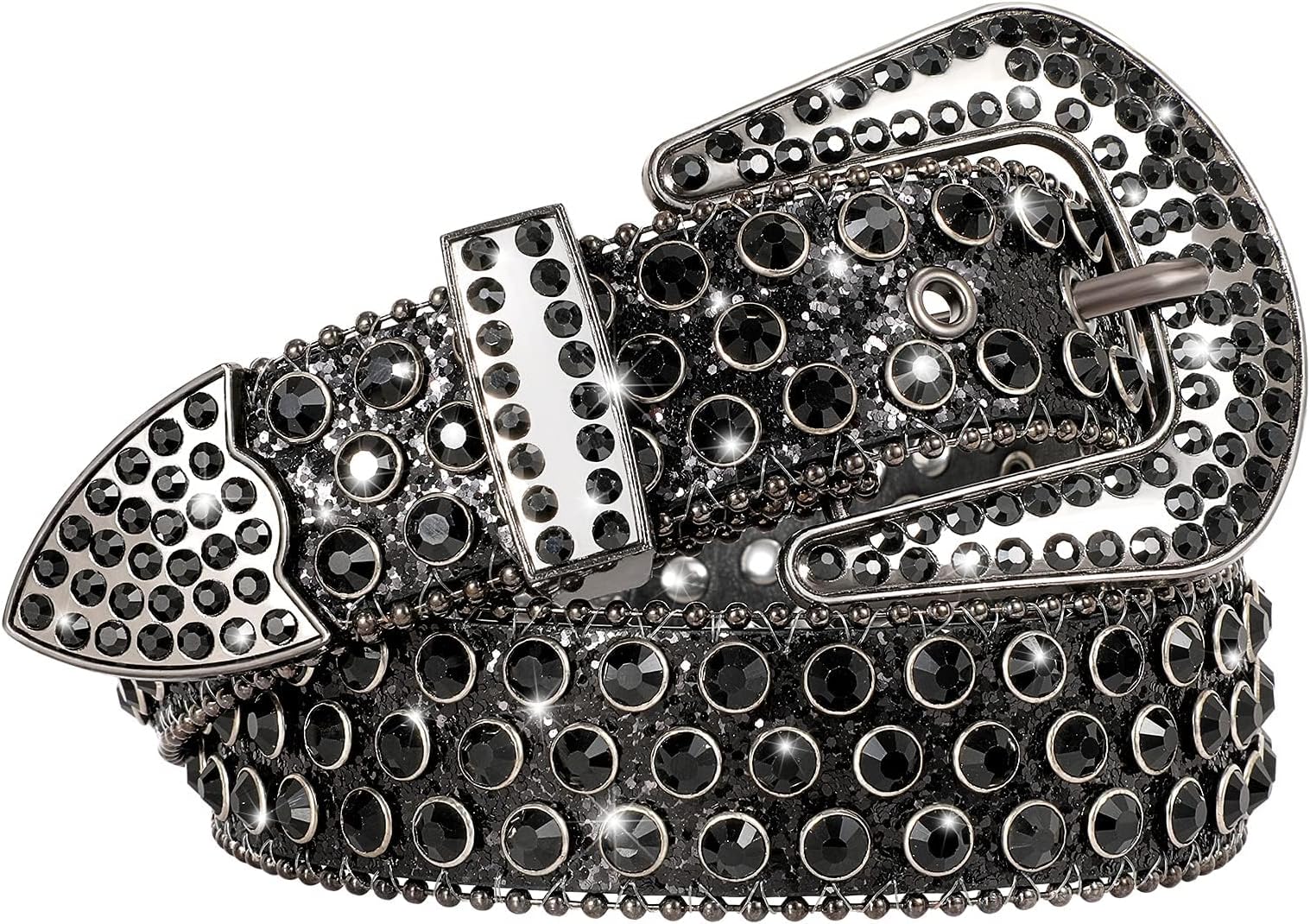SUOSDEYMen Women Cowboy Rhinestone Belt Western Cowgirl Bling Sequins Diamond Shiny Studded Belt for Jeans