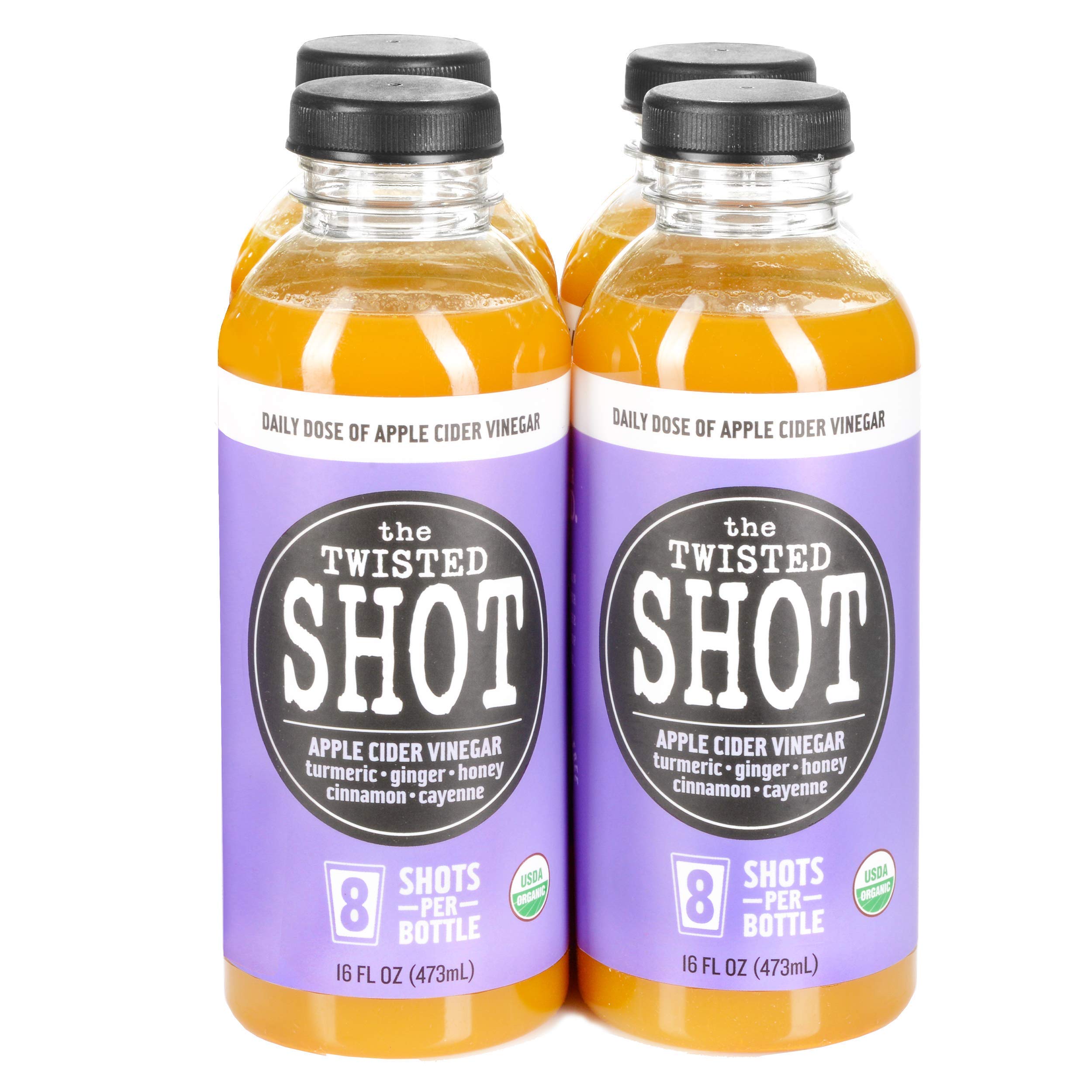 The Twisted Shrub Shot | Organic Apple Cider Vinegar Shots with Turmeric, Ginger, Cinnamon, Honey & Cayenne | Immunity Boost | Wellness Shots | Digestive Aid | Improve Metabolism | 4-Pk of 16oz Bottle