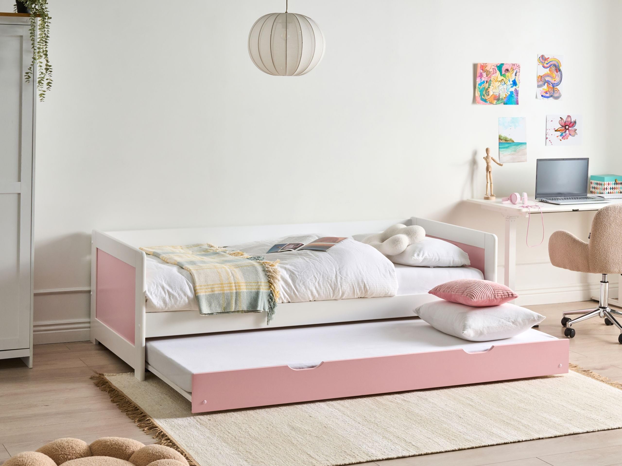 Cama nido infantil deslizante de madera de pino rosa 90 x 200 cm Gravelines