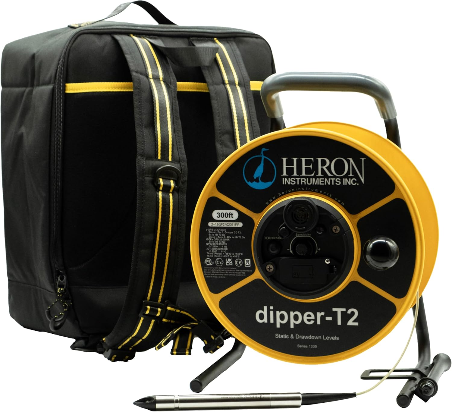 Heron dipper-T2 Dual Function Water Level Meter with Detachable Probe, Drawdown, and Intrinsic Safety (200ft Tape)