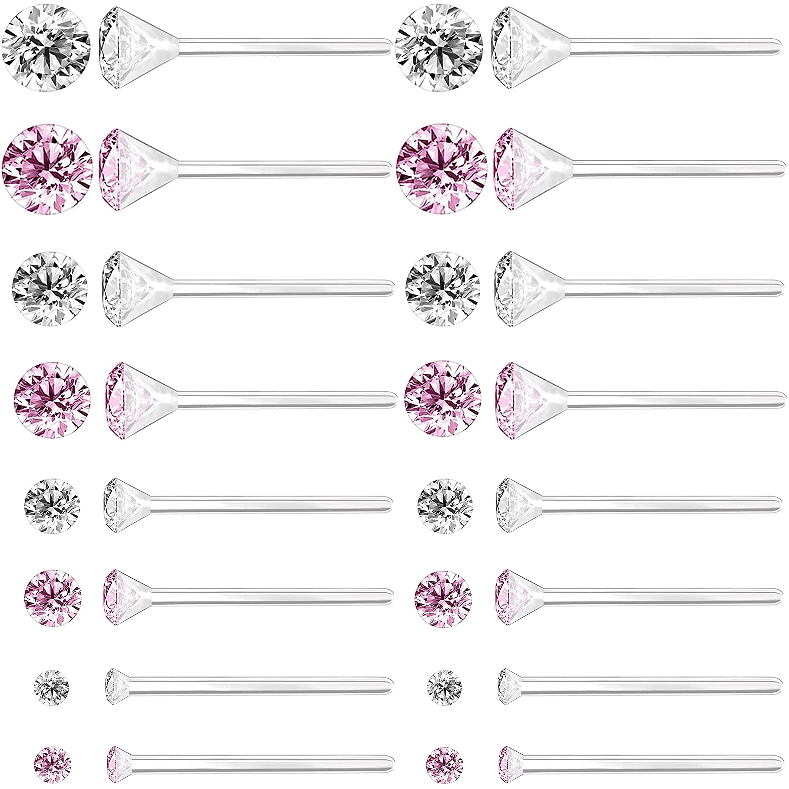 8 Pairs Anti Allergy Plastic Earrings for Sensitive Ears, Include 8 Pairs Silicone Soft earring backs, Plastic Post Earrings for Women, Birthstone Cubic Zirconia Stud Earrings Kit 2mm 3mm 4mm 5mm in one Set