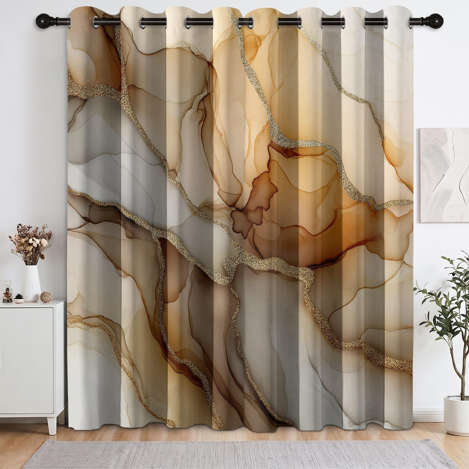 Generisch Juego de 2 cortinas opacas con ojales, 260 x 140 cm, mármol de