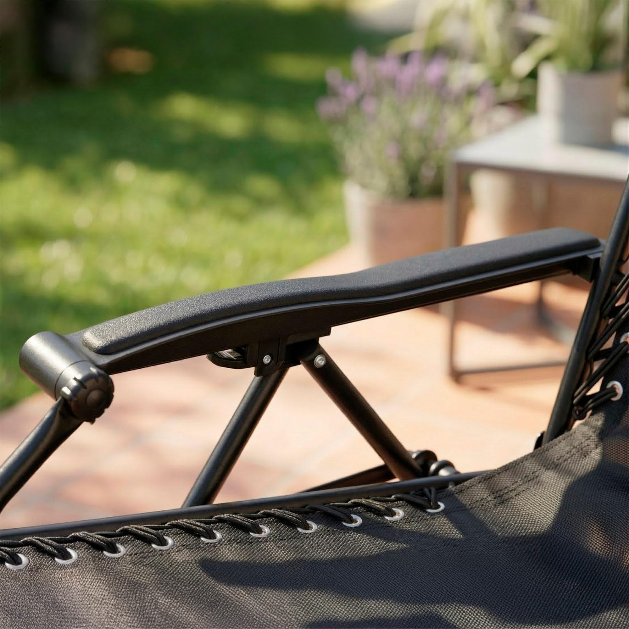 AKTIVE Tumbona jardín plegable, Color negro, 52x68x104 cm, Gravedad cero, Estructura acero, Tejido textileno, Soporta 110 kg, Antivuelco, Cojín acolchado, Hamaca terraza exterior (61165)