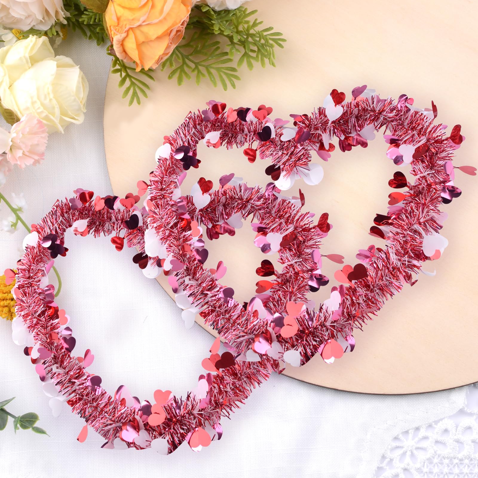 Guirnalda de oropel para el día de San Valentín, 10 piezas de decoración colgante brillante de 66 pies con purpurina para boda, compromiso, aniversario, fiesta (rojo, rosa y blanco)