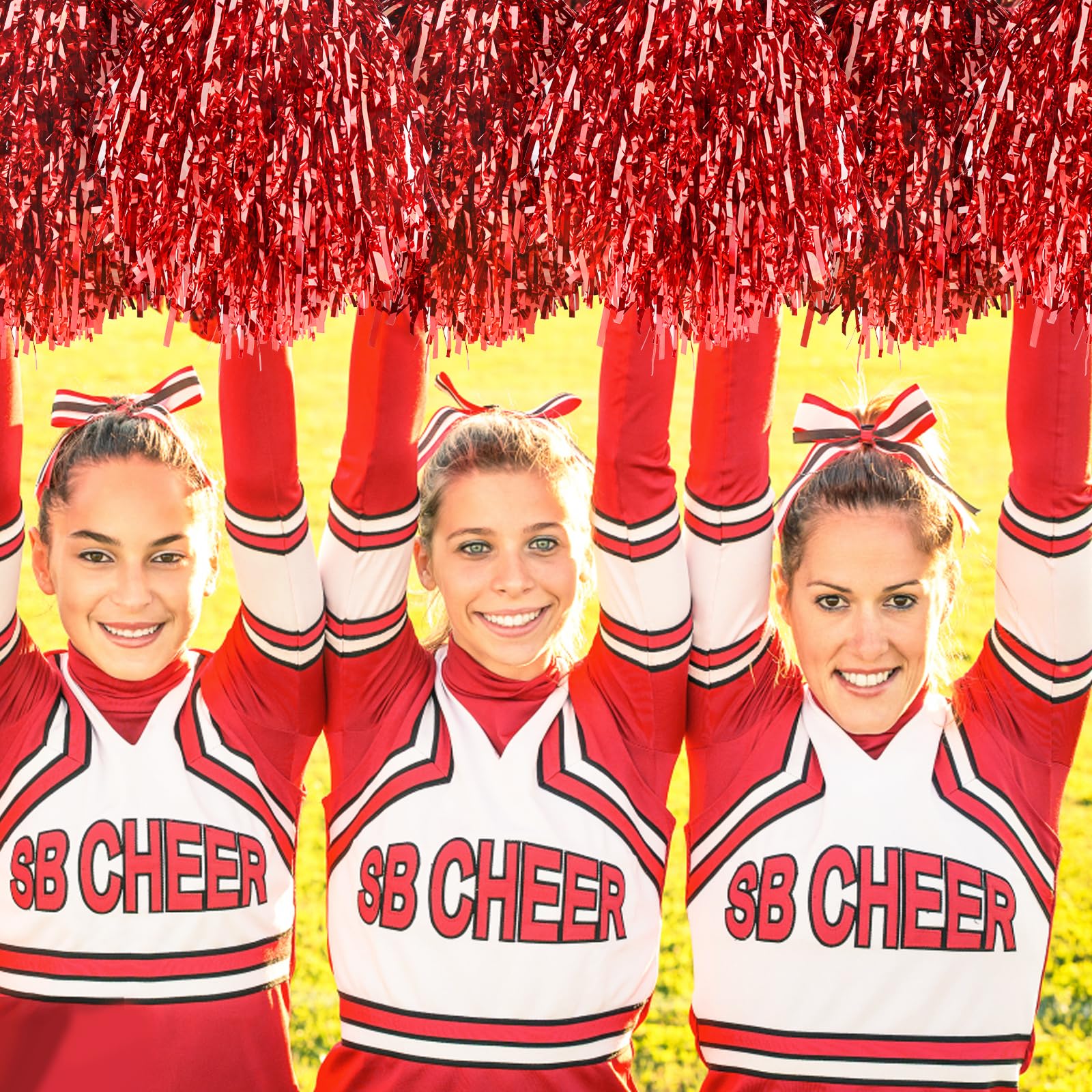 Lot de 60 pompons de pom-pom girl en vrac avec poignées en plastique, pompons de pom-pom girl pour enfants et adultes (rouge)