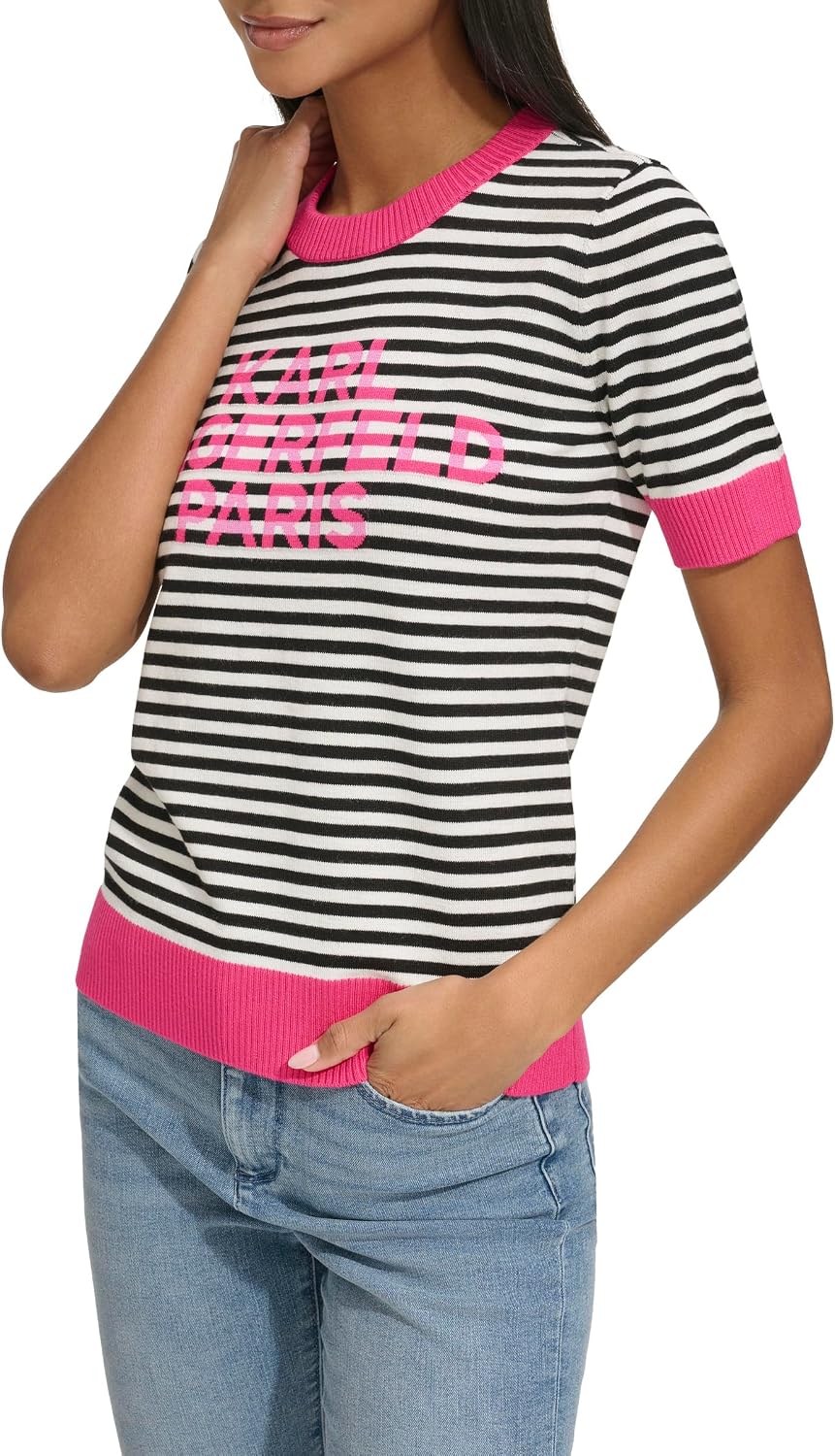 Karl Lagerfeld Women's Soft Short Sleeve Trendy Sweater