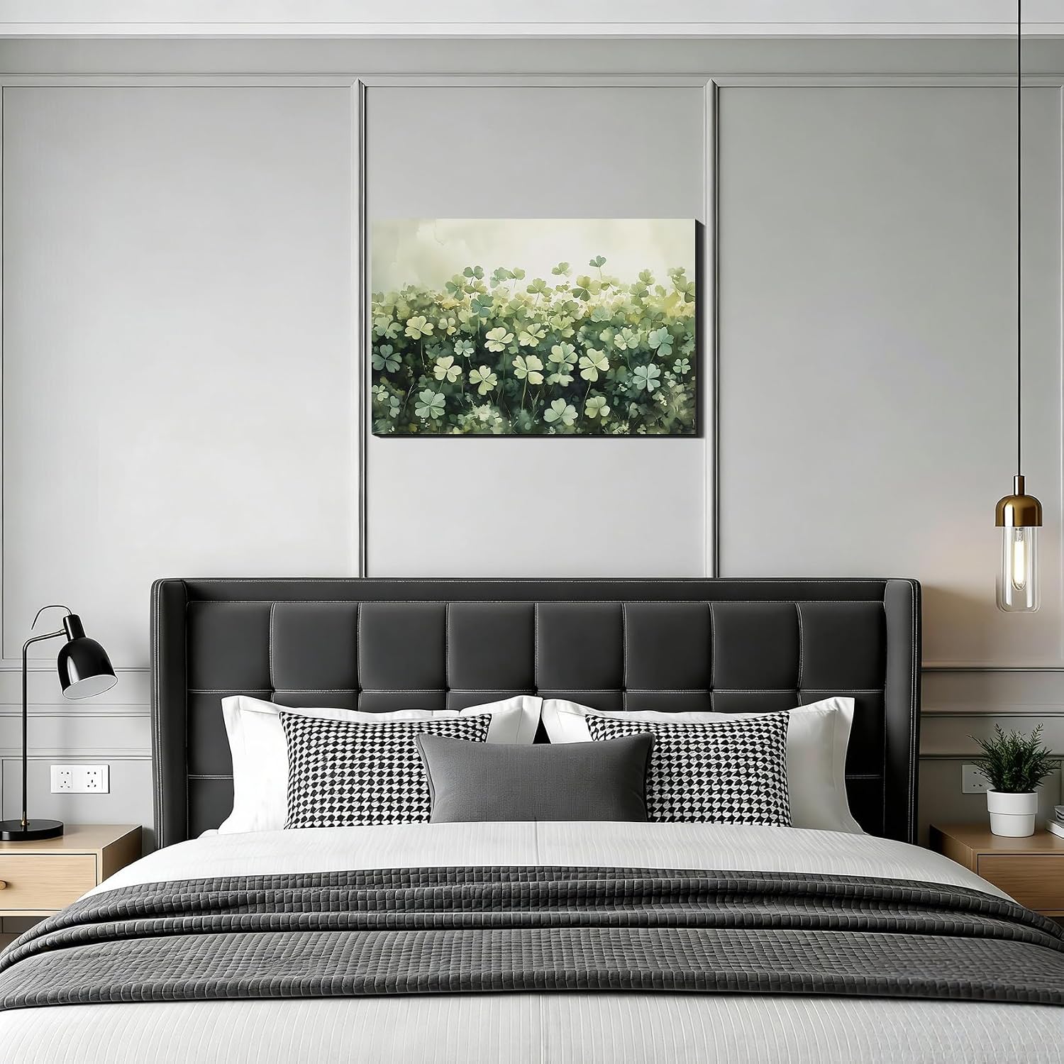 Vivid Shamrock St Patrick’s Day Canvas Wall Art 24x36inch, Framed Irish Canvas Pictures for Living Room, Green St Patricks Day Poster Prints Artwok for Bedroom Shelf Decoration