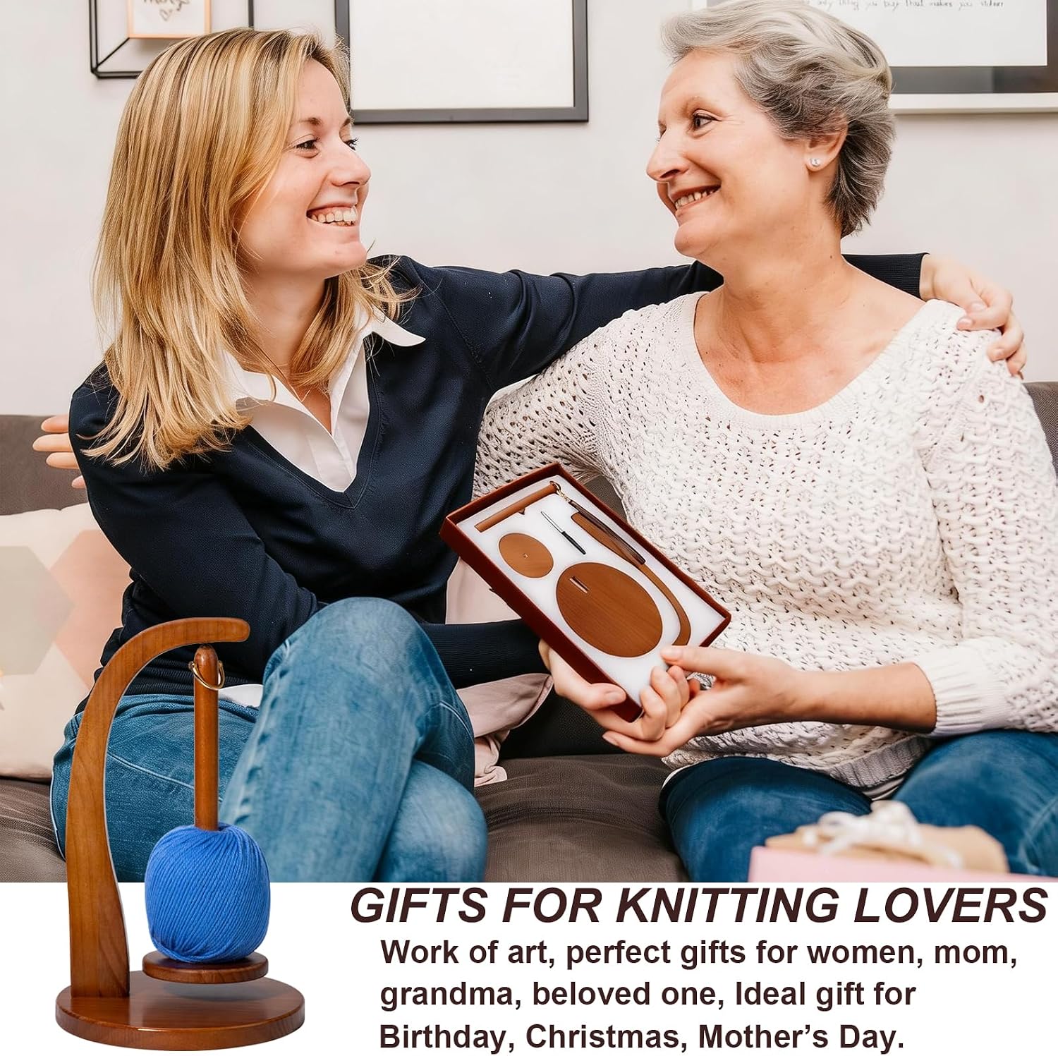 Yarn Holder for Crocheting Wooden Spinner with Magnetic Rotation | Portable 2-in-1 Design with Detachable Wristband,Solid Wood Construction,Tangle-Free Feeding,Gifts for Knitters & Crocheters
