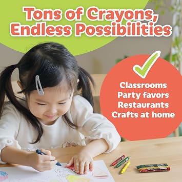 Kidaddle Crayons Bulk Pack, Regular Size, 4 Colors, 125 Packs, Color Crayon Packs for School, Teachers & Classroom Supplies, Restaurant Crayons, 500 Count