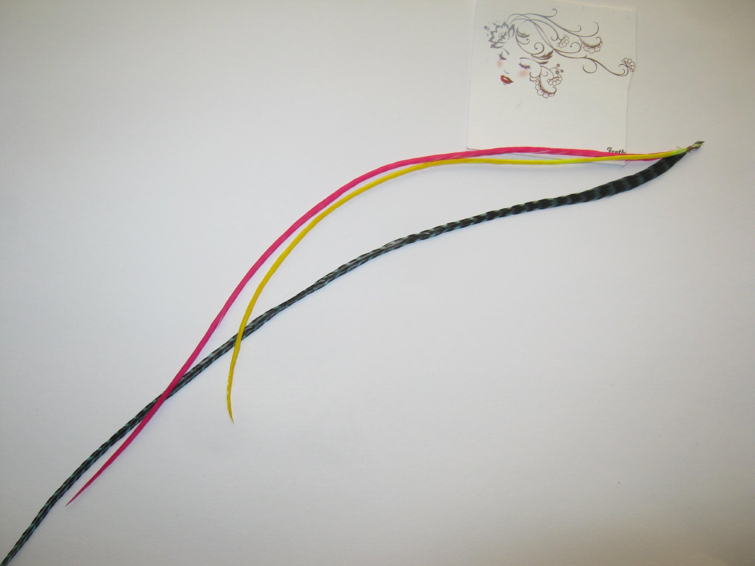 7 - 12" Holiday Parade 3 Feather Hair Extension kit: GRIZZLY TURQUOISE, HOT PINK, NEON YELLOW