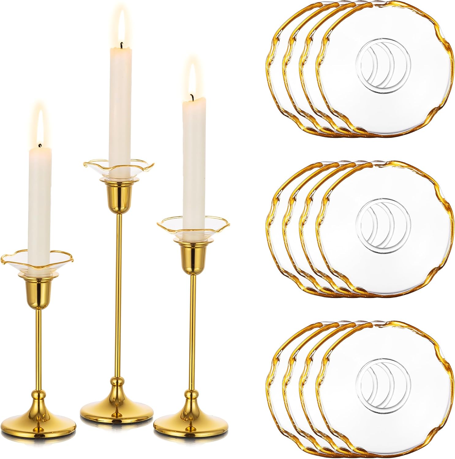 Glasseam Glass Candlestick Bobeches for Candles, Set of 12