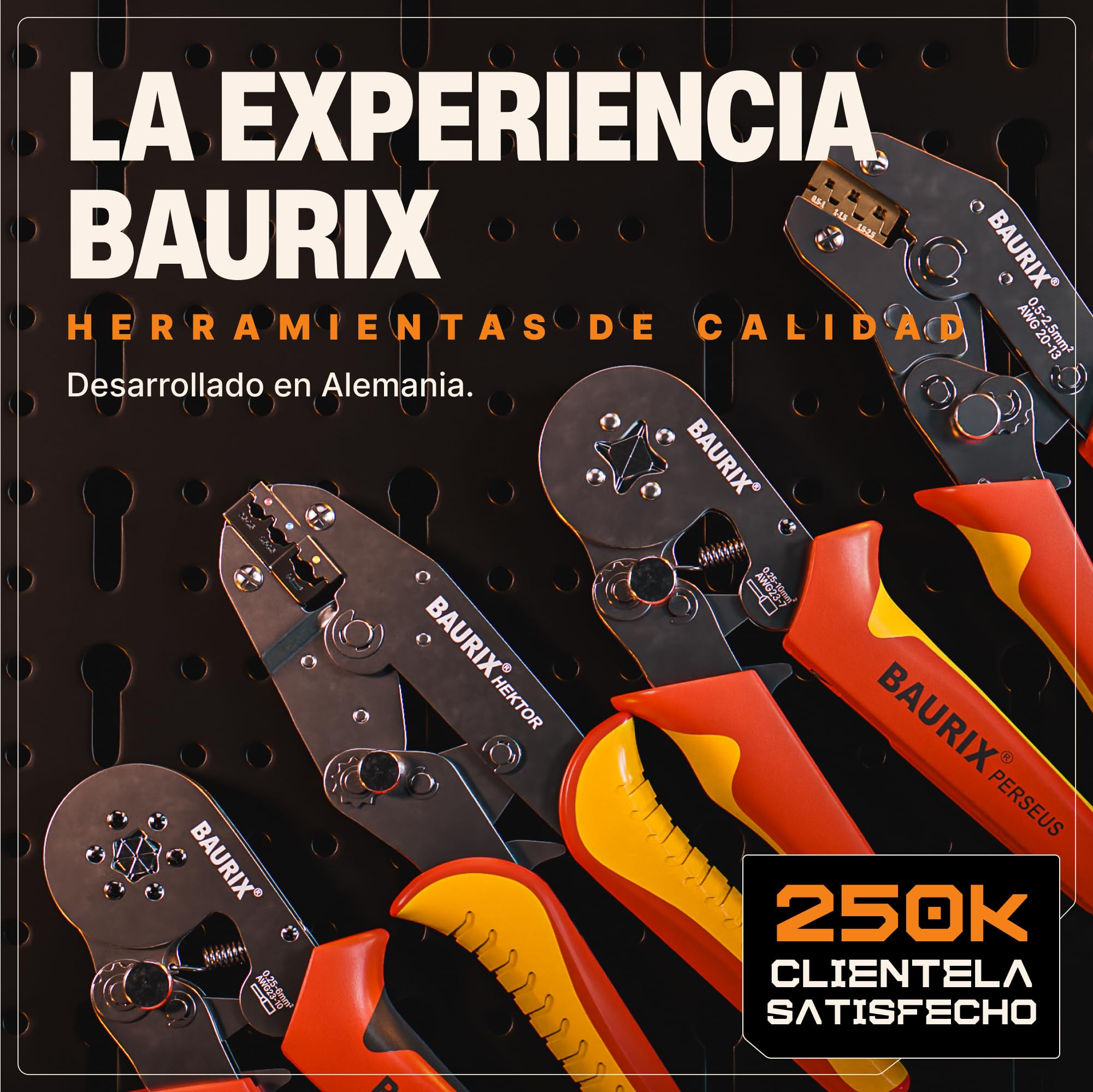 BAURIX® Tenaza de Crimpado para Terminales de Cable, Incluye Set de 700 Piezas | Tenaza para Terminales de Cable de 0,50-6,00 mm² | Tenaza de Crimpado, Tenaza Crimpadora, Tenaza de Prensado