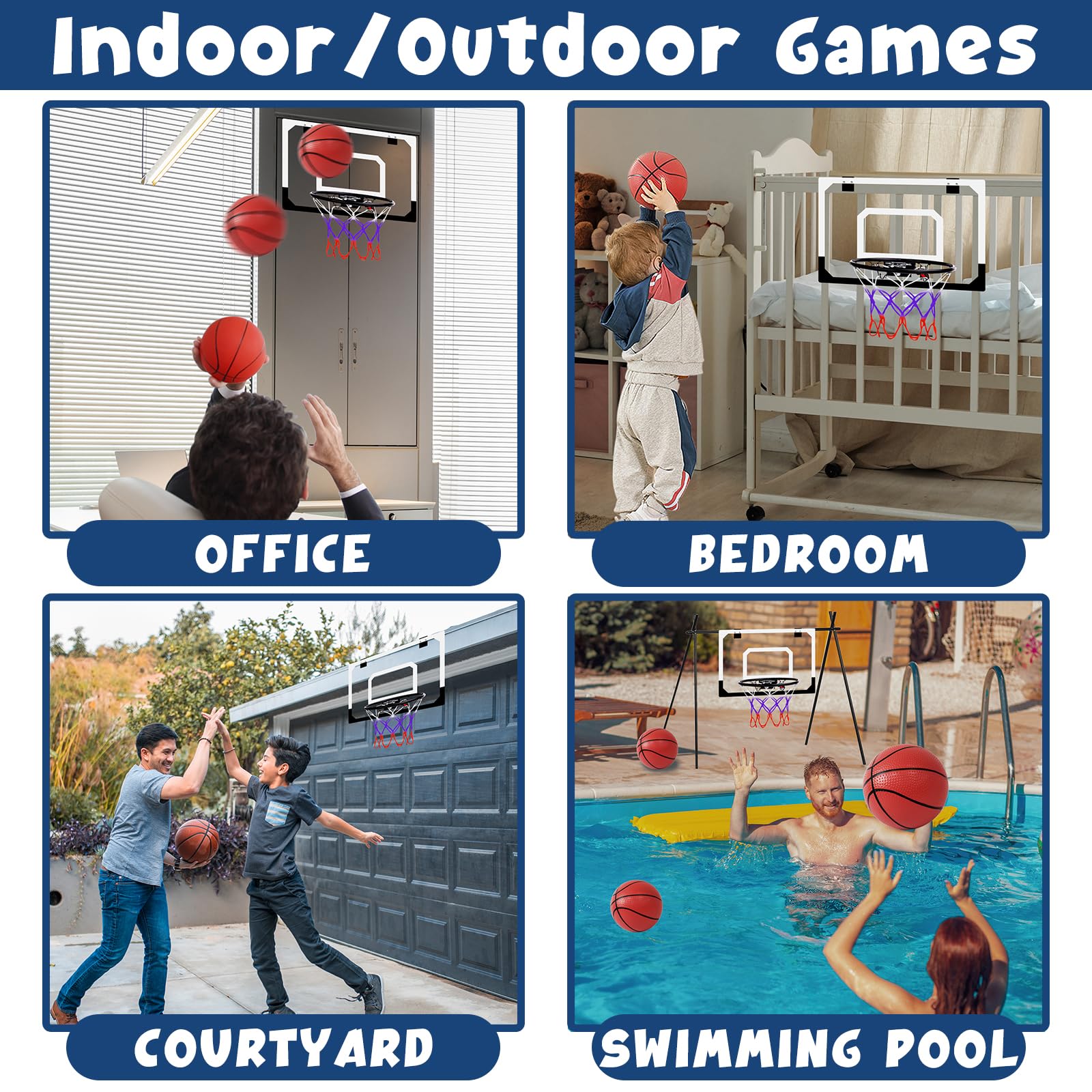 Mini Canasta Baloncesto para Niños, Aro de Baloncesto Interior Exterior Montado en la Pared, Kit de aro de Baloncesto Profesional con 4 Pelotas, Regalo para Niños y Niñas