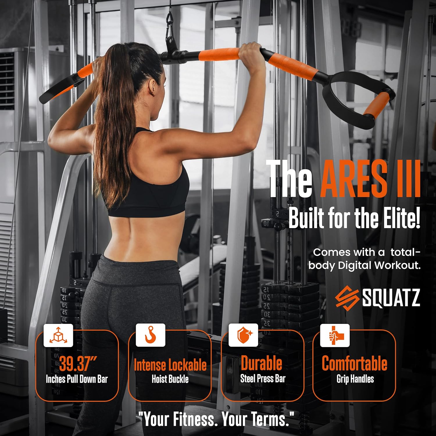 SQUATZ Rubber D Handle - Non-Slip Handle Cable Attachment with Lockable Hoist Buckle, Fit Nicely on All Cable Machine Systems, for Weight Workout, Muscle Building, Exercises Triceps Back Muscles