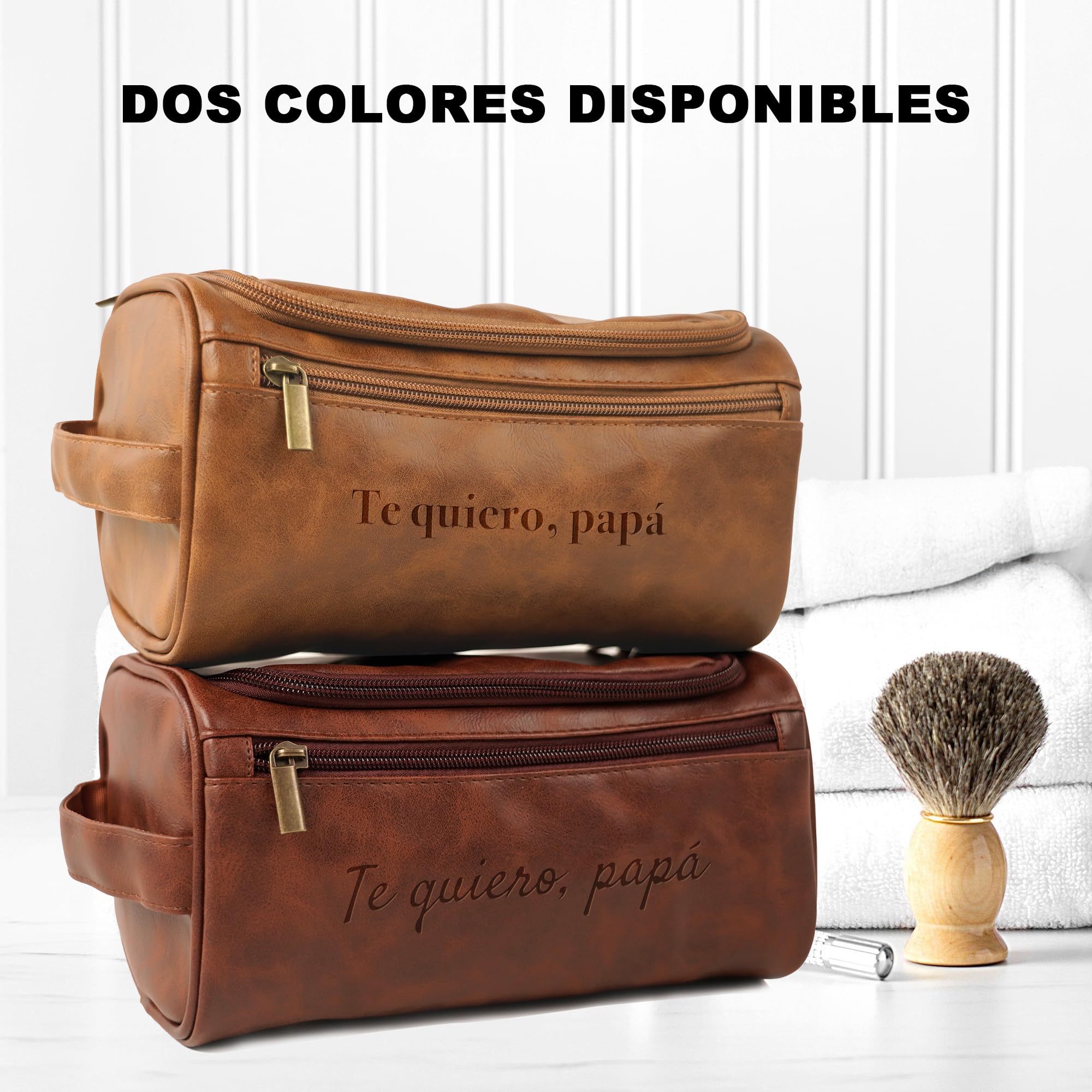 Easycosy Regalos Dia del Padre, Neceser Hombre en Piel Personalizado - Bolsa de Aseo Compacto para Viaje, Regalo para Papá, Amantes y Amigos