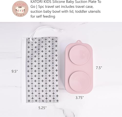 Miniatura 5 de KATORI Placa de succión de silicona para bebés para niños  Juego de viaje de 5 piezas incluye estuche de viaje, cuenco de succión con tapa,