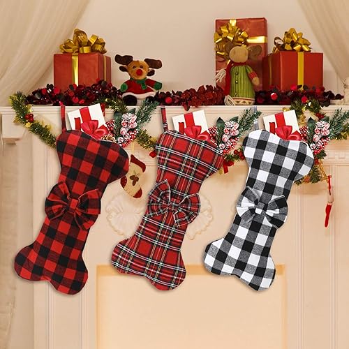 Miniatura 2 de Medias de Navidad para perros con forma de hueso grande, para colgar, calcetines de Navidad para fiestas de Navidad, decoración de reuniones