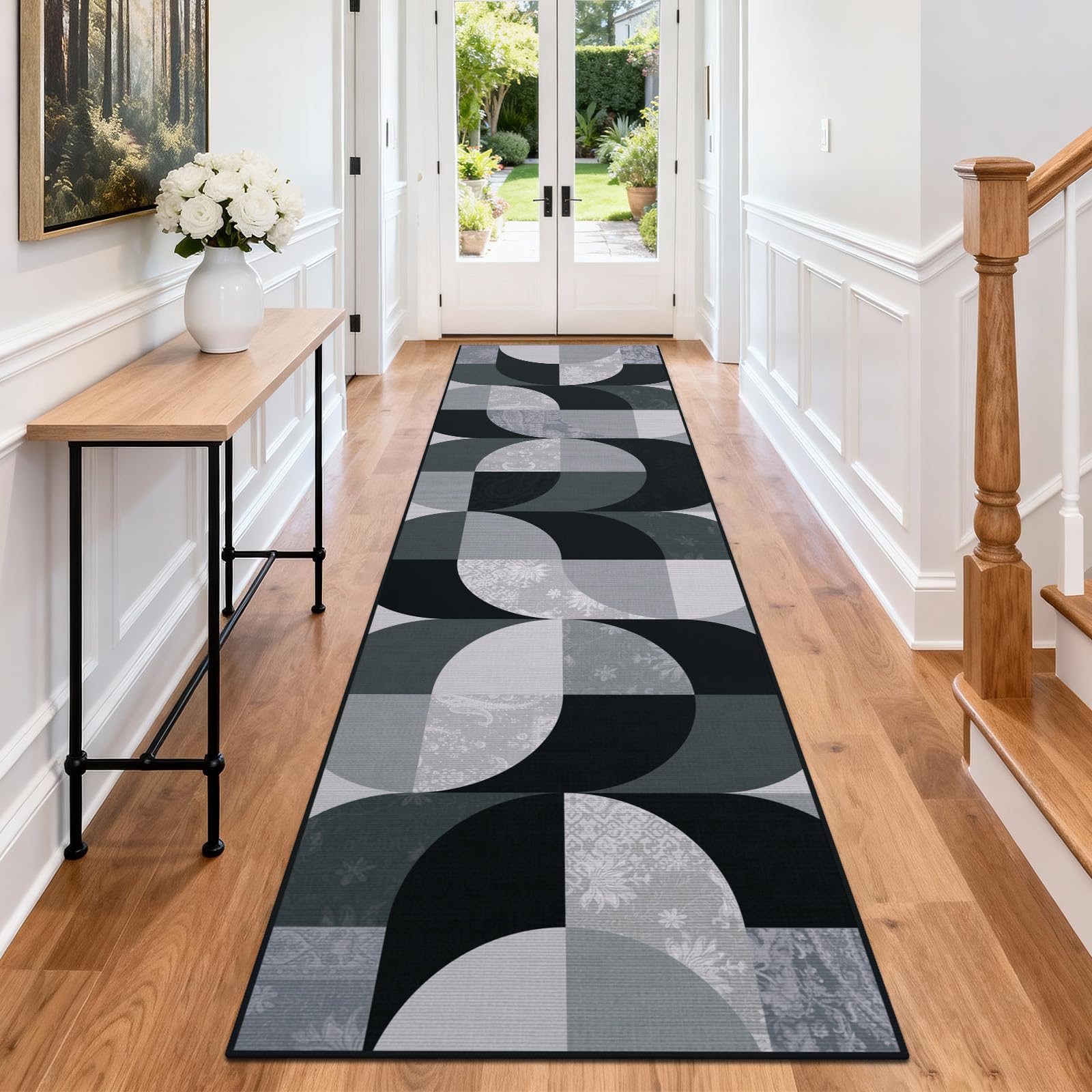TUKDAK Boho Runner Rugs for Hallway 60×240 cm, Black Checkered Extra Long Hall Runners Non Slip, Washable Kitchen Mat for Hallway Bedroom Laundry Room Kitchen Non Shedding — image 1