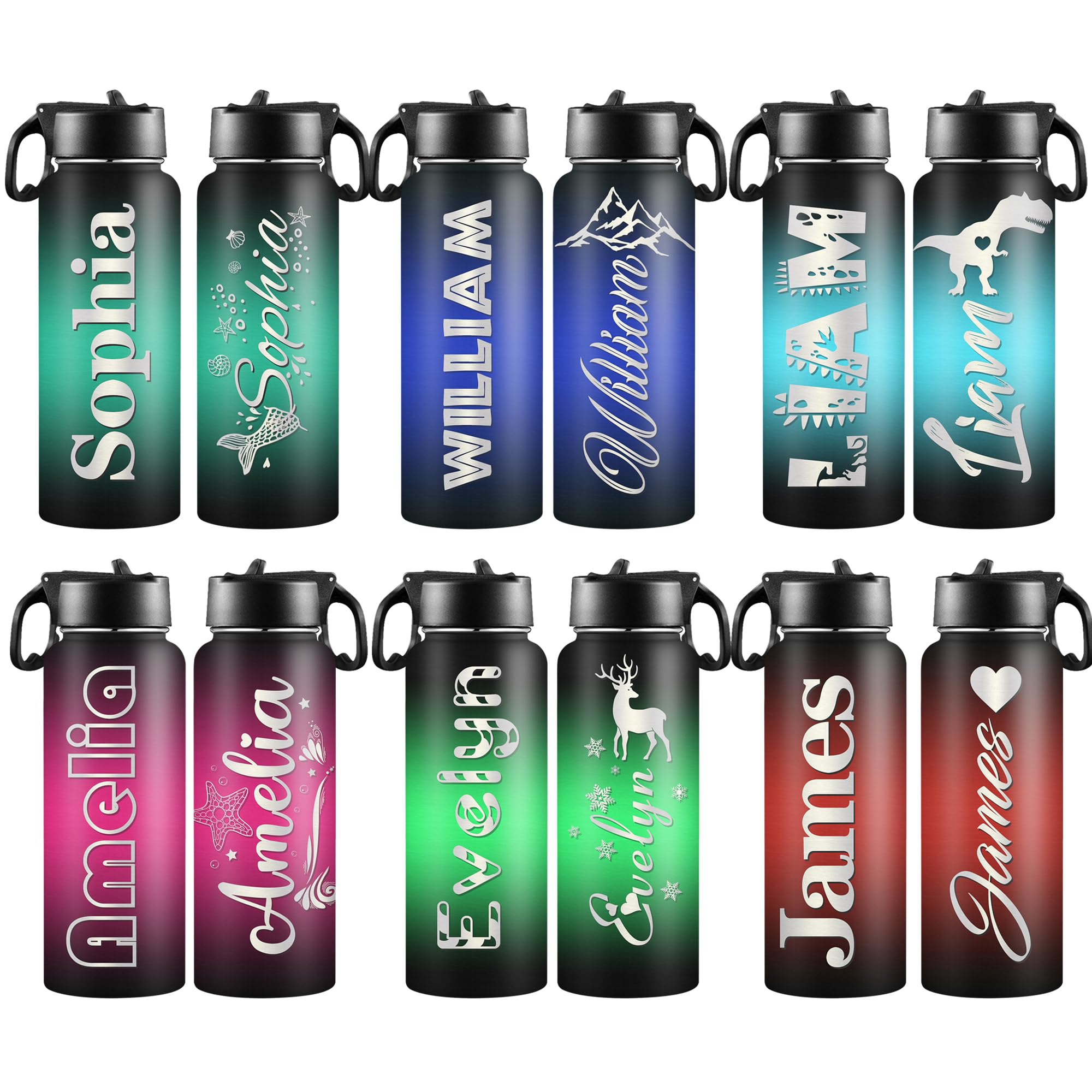 Custom Water Bottles with Name Double Side Insulated Stainless Steel Water Bottle with Straw Personalized Thermos Sports Bottle Christmas Gifts for
