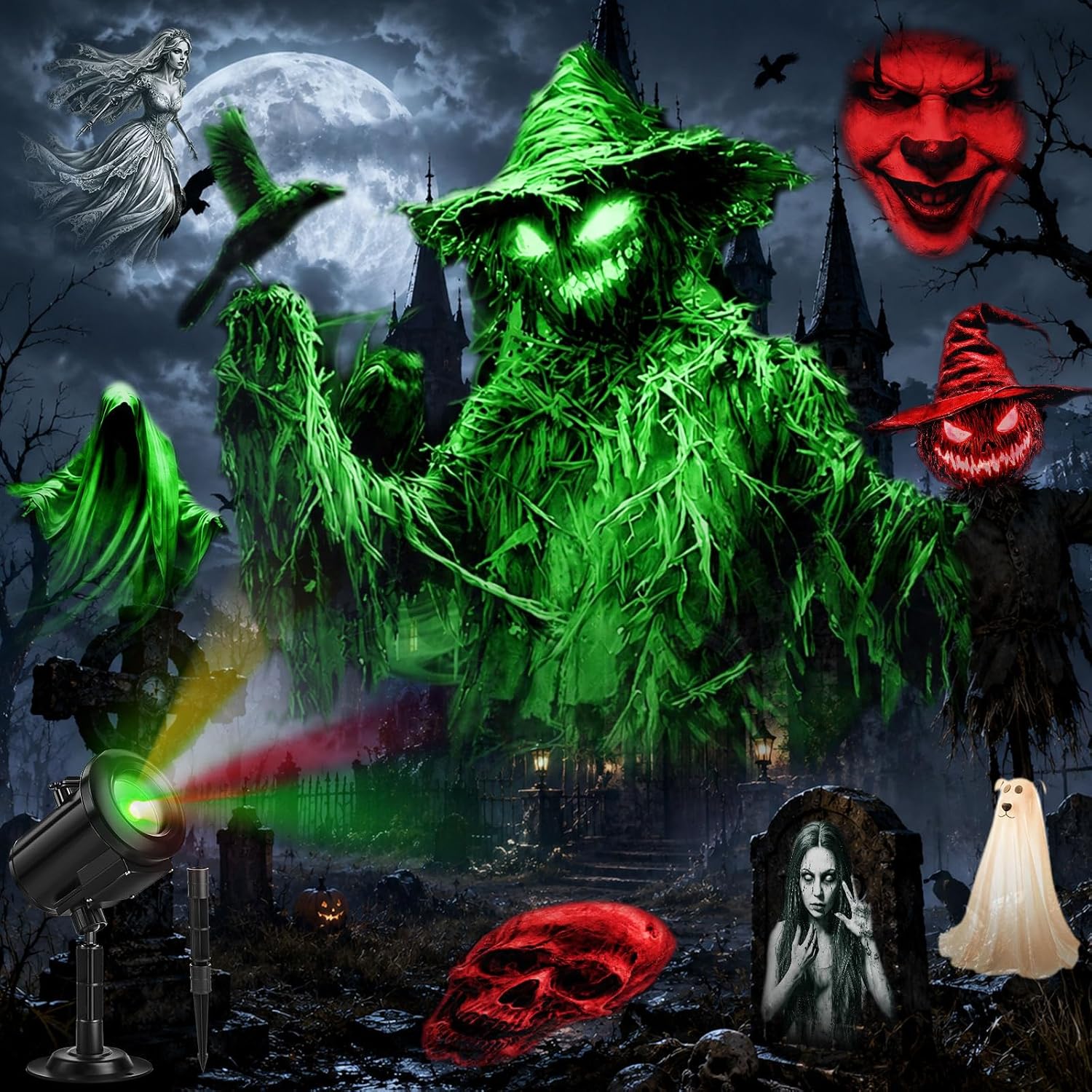 HoneyFair 12-in-1 Halloween Projector Light with 3D Effects