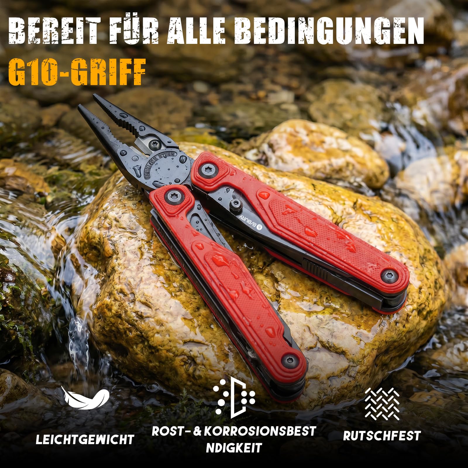 BIBURY 25-in-1 Multitool Multifunktionszange, YG12 Hartmetall-Schneide, G10-Griff, 3Cr13 Edelstahl, Outdoor Camping Werkzeug inkl Bitsatz und Nylontasche, für Fahrrad, DIY und Reparatur