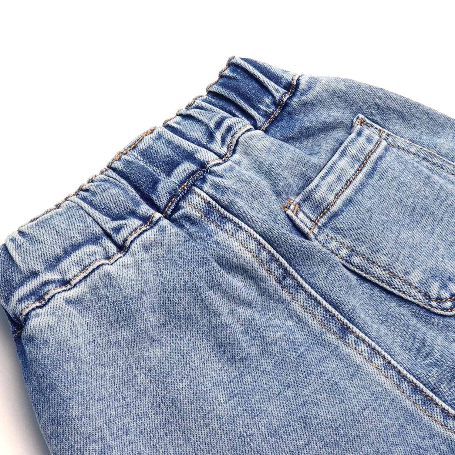 KIDSCOOL SPACE Pantalones cortos de mezclilla para niños, cintura elástica acanalada con cuerda, jeans de verano medio cargo