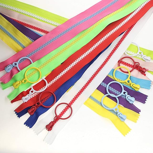 10PCS 12 Inch (30CM) #5 Ring Slider Plastic Zippers Pull Close End Vislon Zippers for DIY Sewing Craft Bags Garment 12" Resin Zippers Mixed Multicolor (30cm)