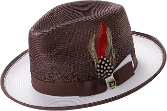 MONTIQUE Mens H-94 Two-Tone Ventilated Fedora Hat, Brown/White, Small