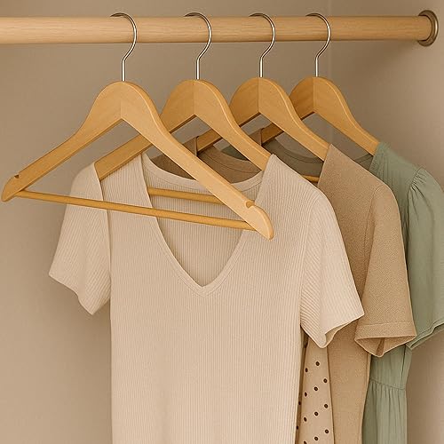 Miniatura 2 de Honey-Can-Do HNG-01334 Perchas de madera con barra ranurada antideslizante paquete de 24 arce