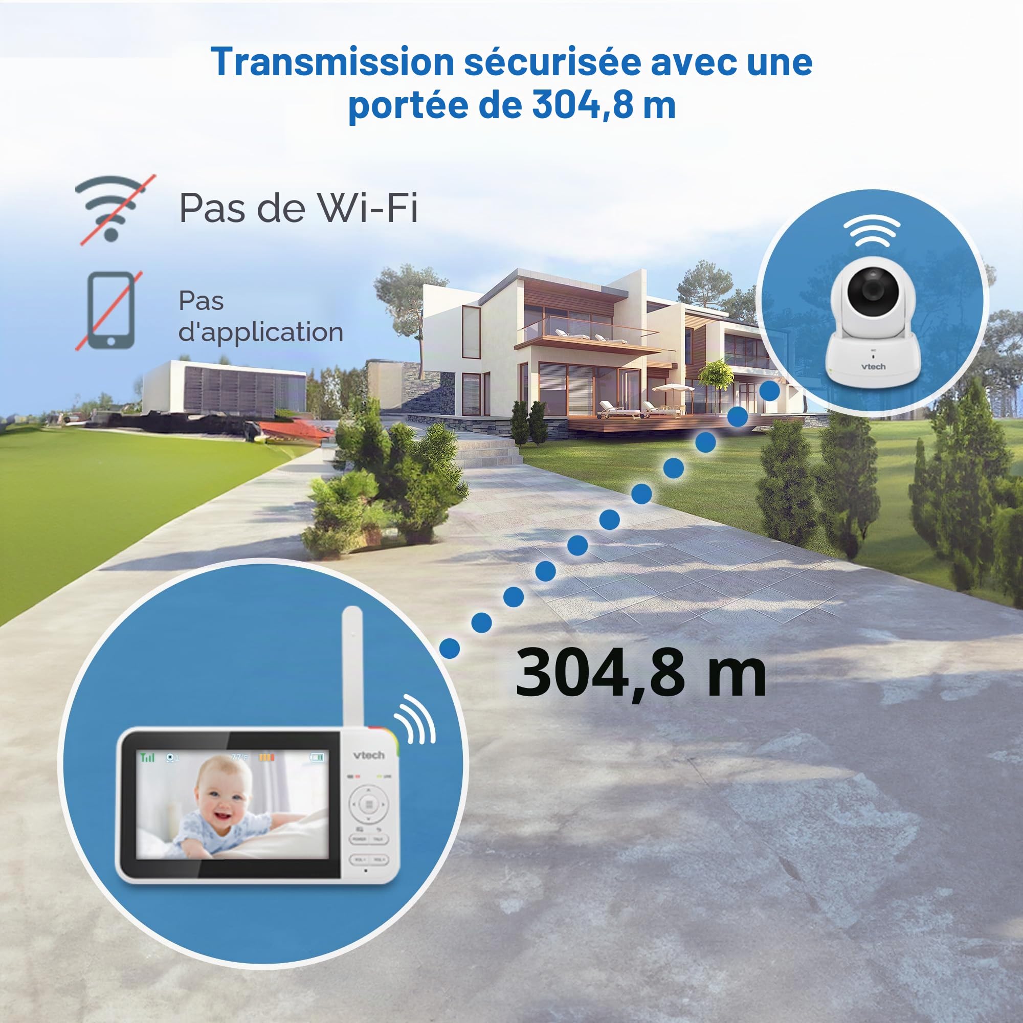 VTech VM924-2 Moniteur vidéo avec télécommande Pan-Tilt-Zoom 2 Cam, écran LCD de 12,7 cm, jusqu'à 17 heures de transmission vidéo, vision nocturne, portée jusqu'à 300 m, sons apaisants