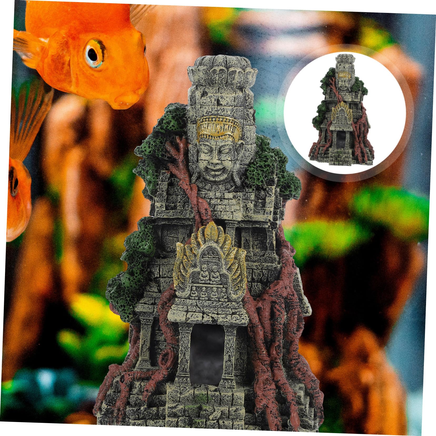 Décoration pour Aquarium en Résine Style Temple Antique, Ornement Solide Aquarium d'eau Douce Cachette pour Poissons