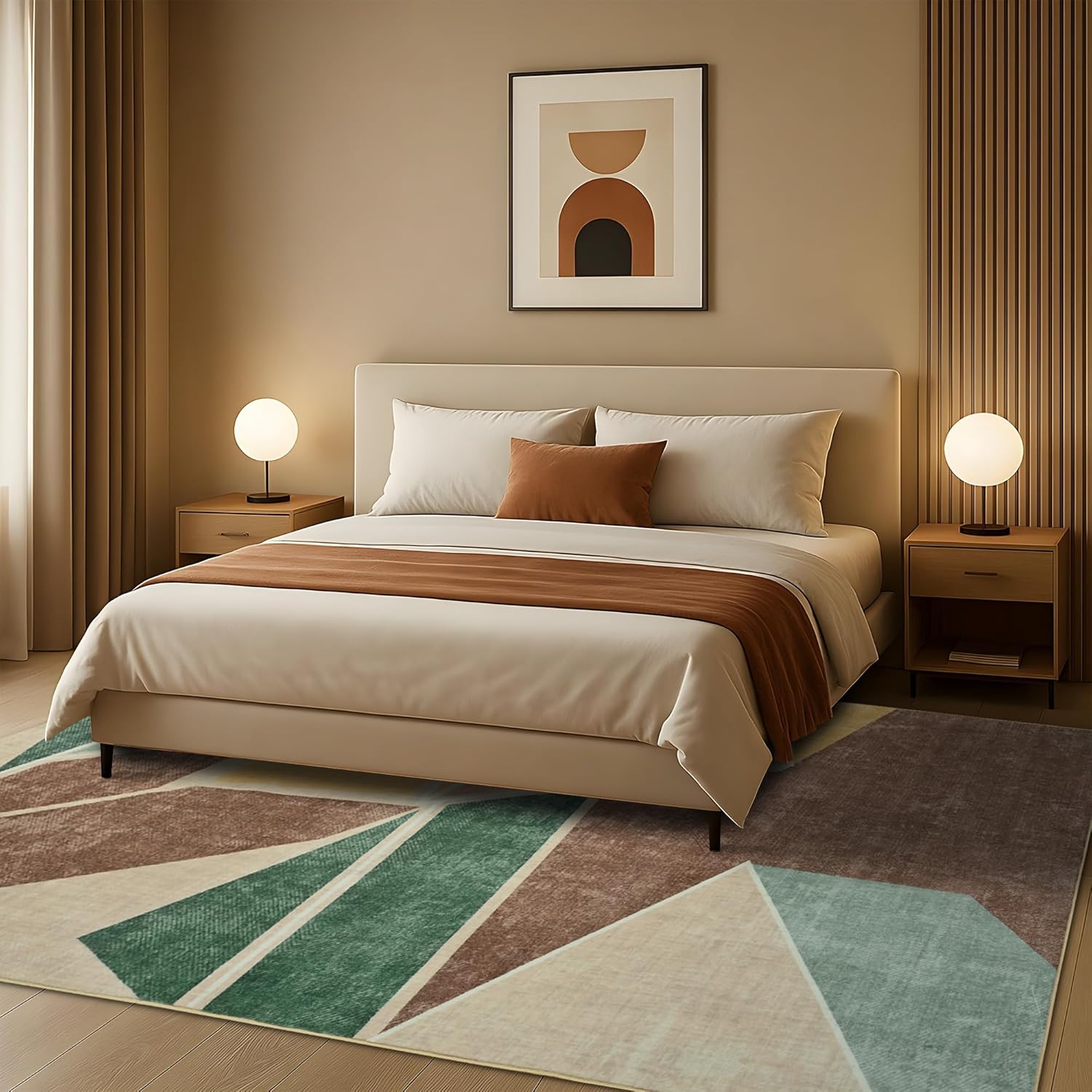 Modern Geometric Area Rug 5x7, Washable Area Rugs for Living Room,Non-Slip -Shedding Contemporary Rugs,Indoor Balcony Carpet for Bedroom Dining Light Brown 5x7