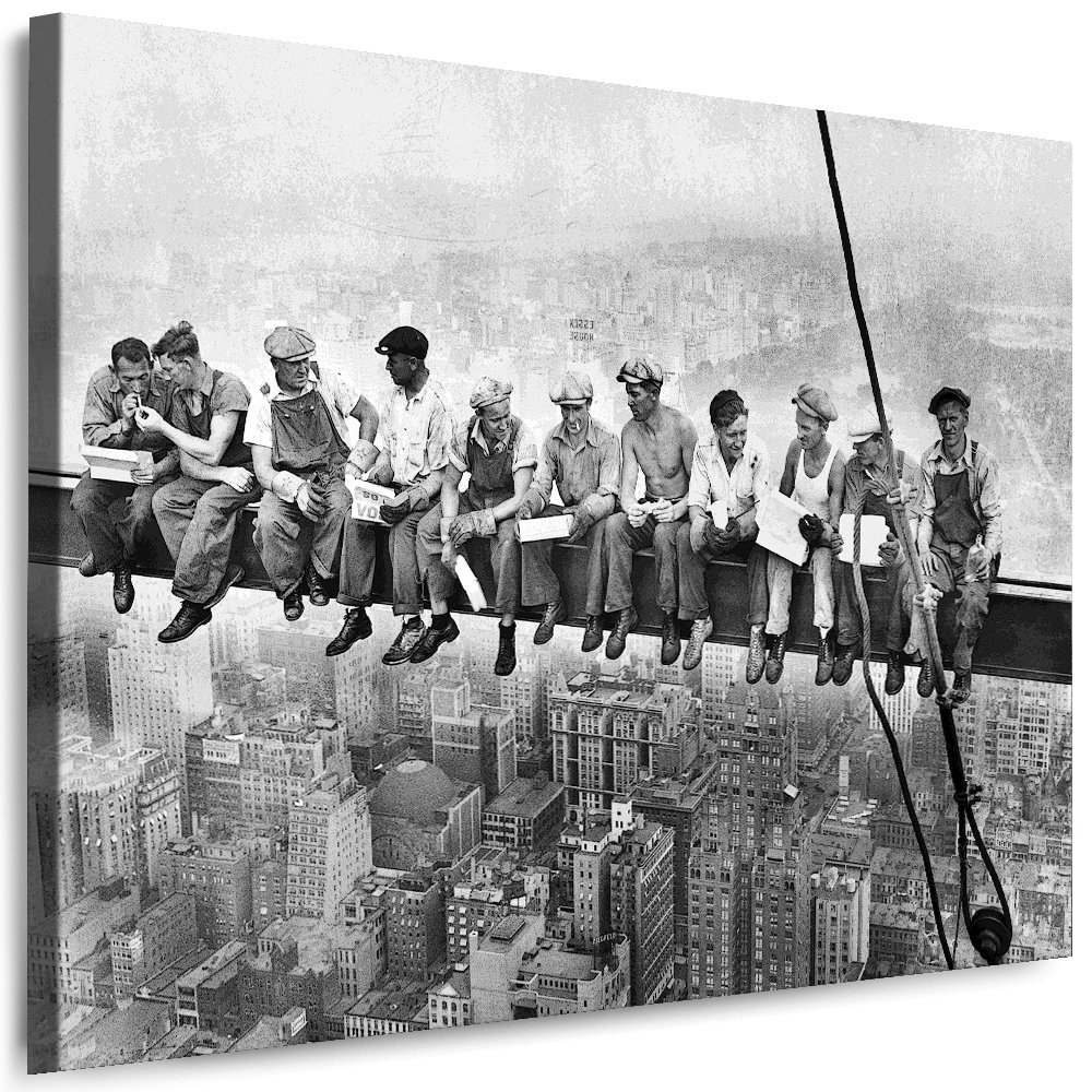 Skyline - New York Bilder - XXL Wandbild mit Keilrahmen - 120 mal 80 cm - Querformat 1 teilig Kunstdruck Mittagspause auf einem Wolkenkratzer NY City N-c-100-a-55
