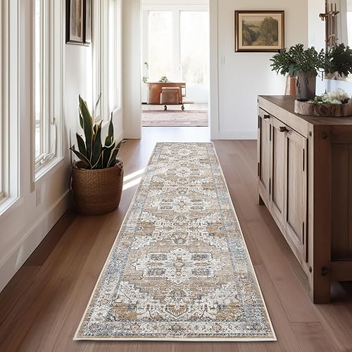 Miniatura 1 de jinchan Alfombra de pasillo vintage de 2 x 8 pies, alfombra de pelo bajo, alfombra lavable, medallón floral, antideslizante, con parte trasera de