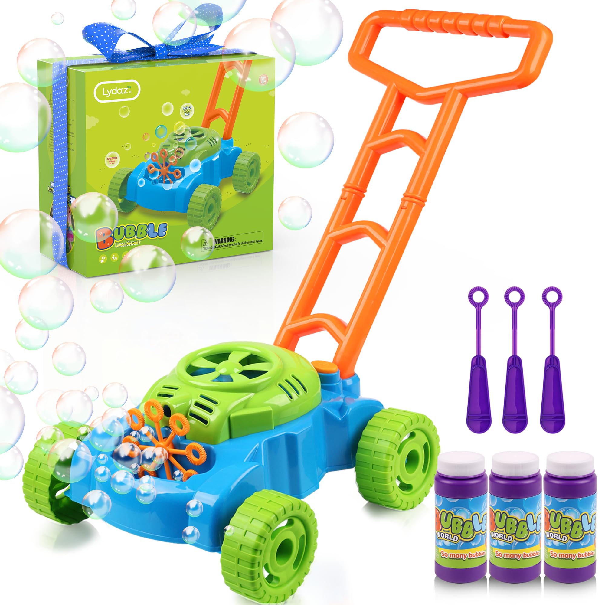 Lydaz Bubble Lawn Mower for Toddlers 1-3, Kids Bubble Machine for 1-Year-Old Boys Toy Gifts, Gardening Easter Basket Stuffers Birthday Toys, Push Summer Outdoor Toys for Preschool Baby Boys Age 1 2 3
