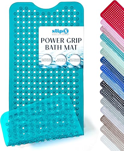 SlipX Solutions - Tapete extralargo y de fuerte agarre para tina y ducha, para adultos mayores y niños, 39x16 pulgadas, antideslizante, agujeros de