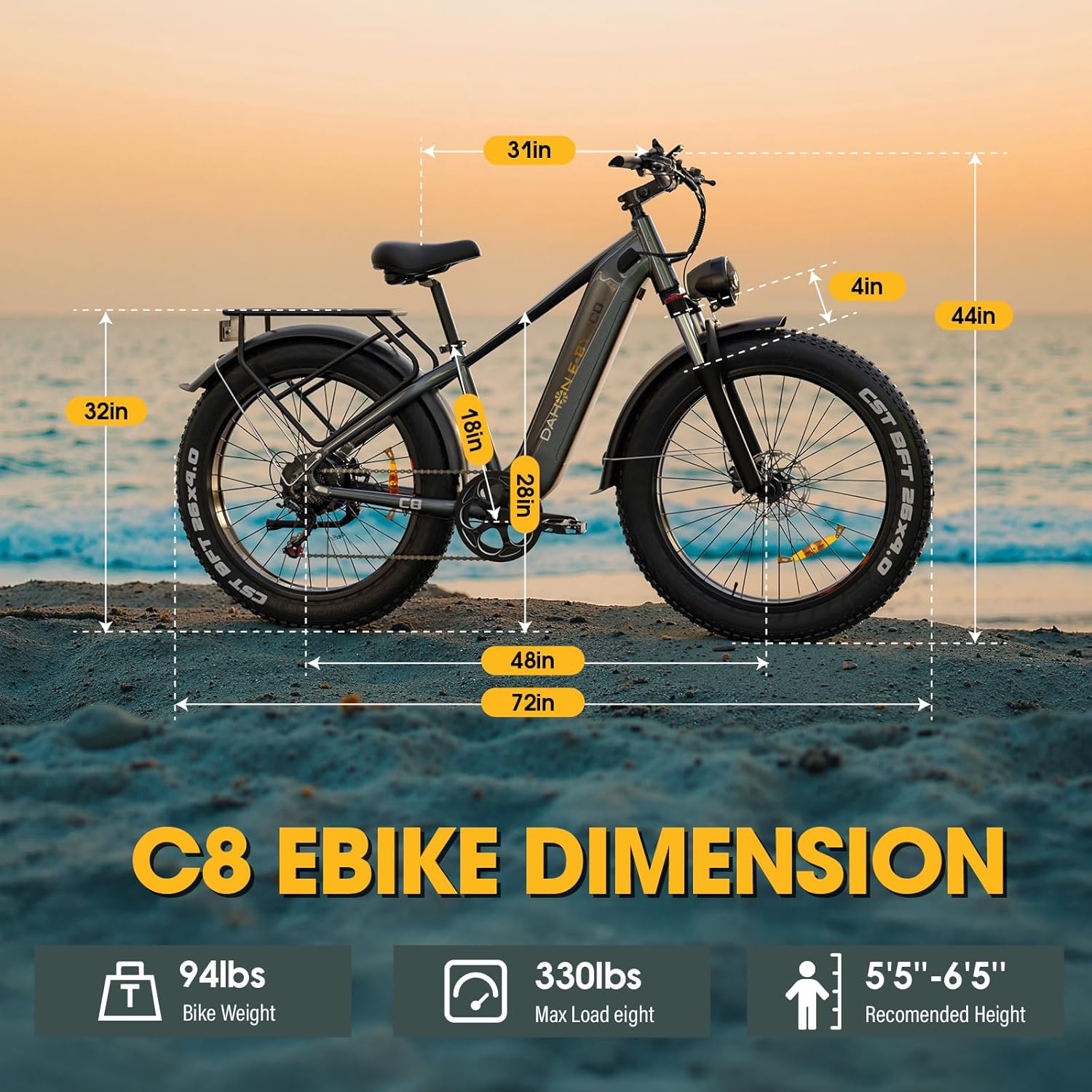 E·Bycco DAHON Electric Bike for Adults, 750W Torque-Sensor-Ebike, Max 95Miles, 26" x4.0 Fat-Tire Electric Bicycle, 48V 20AH Front Suspension Moutain Off-Road Hunting All-Terrain E-Bike