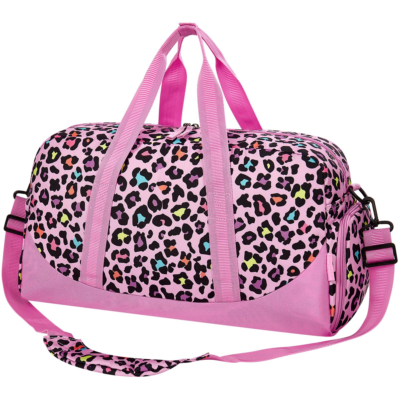 Choco Mocha Duffle Bag Kids Girls - Cheetah Leopard Overnight Bags for Kid with Shoes Compartment, Cute Weekender Bag for Sleepover Travel, Pink