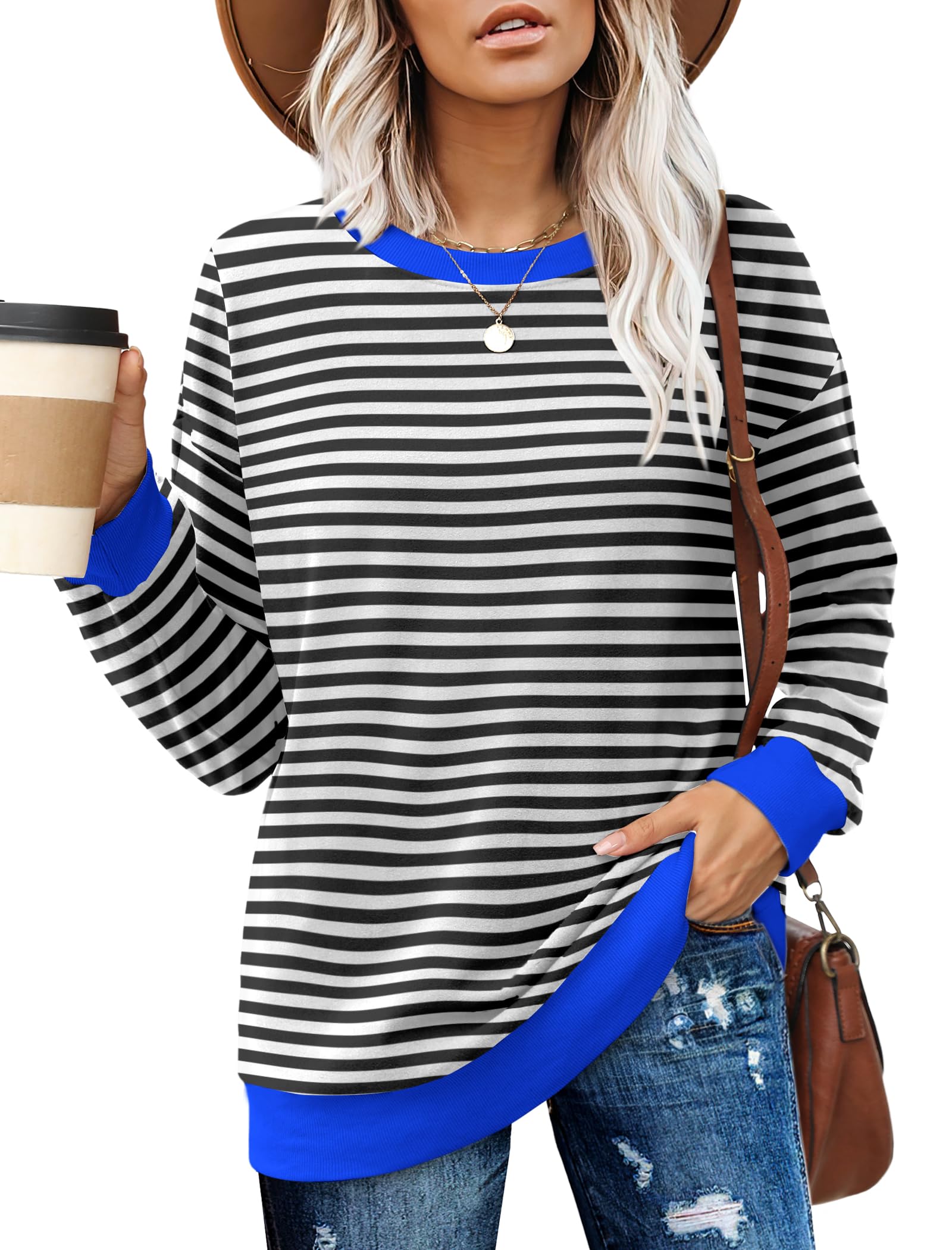 Besshopie Womens Long Sleeve Shirts Crewneck Casual Tunic Tops Fall Fashion Outfits