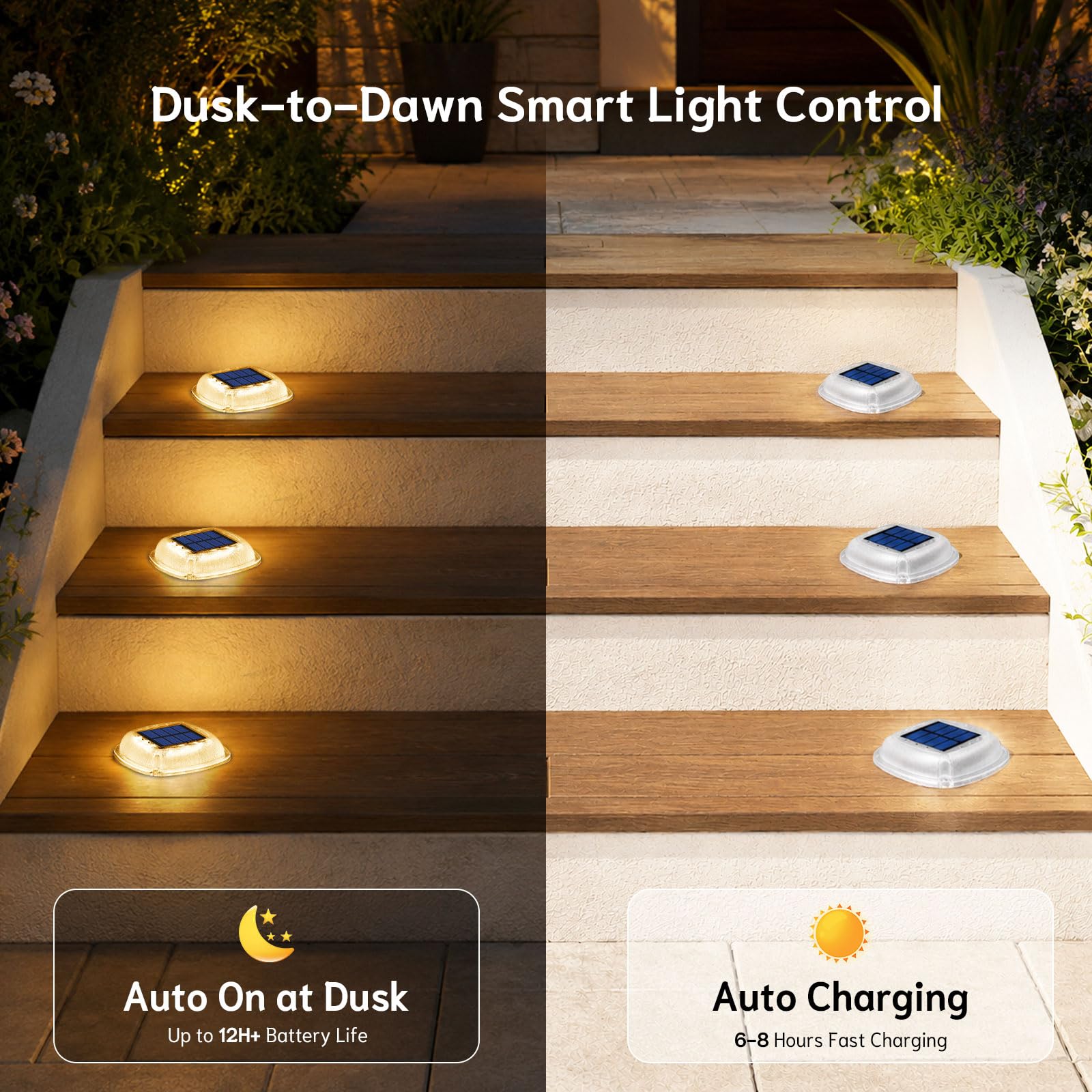 Luci Solari da Esterno Giardino,6 Pezzi Lampada Solare da Eesterno | 2 Colori in 1 Lampade Solari Impermeabili con Picchetti da Terra per Scale, Prato, Giardino (Bianco Caldo/Bianco Freddo)