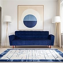 Seventh Heaven Lisbon 4 Seater (78"X44"X16") Wooden Sofa Cum Bed with Armrest | Wide Armrest | Convertible to Bed | Living Room Furniture (Chenille Molfino- Blue)