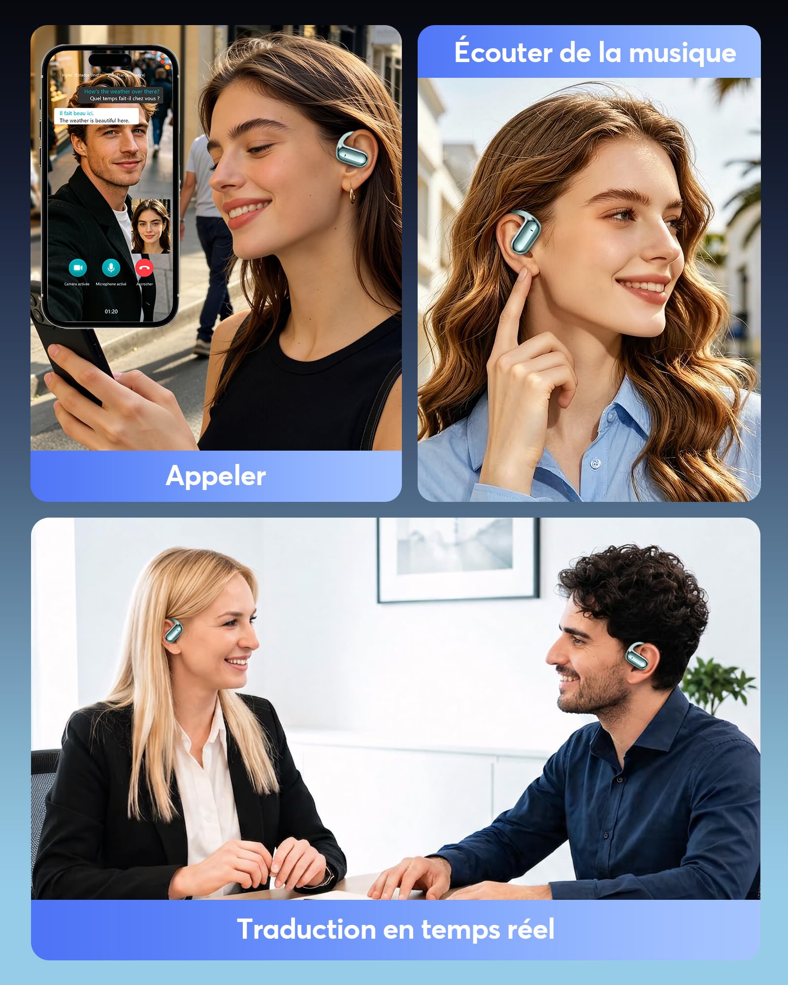 Écouteurs Traducteur Vocal AI Instantané Bluetooth 6.1, 198 Langues Fonction 3 en 1 Autonomie 80 Heures Affaires et Études
