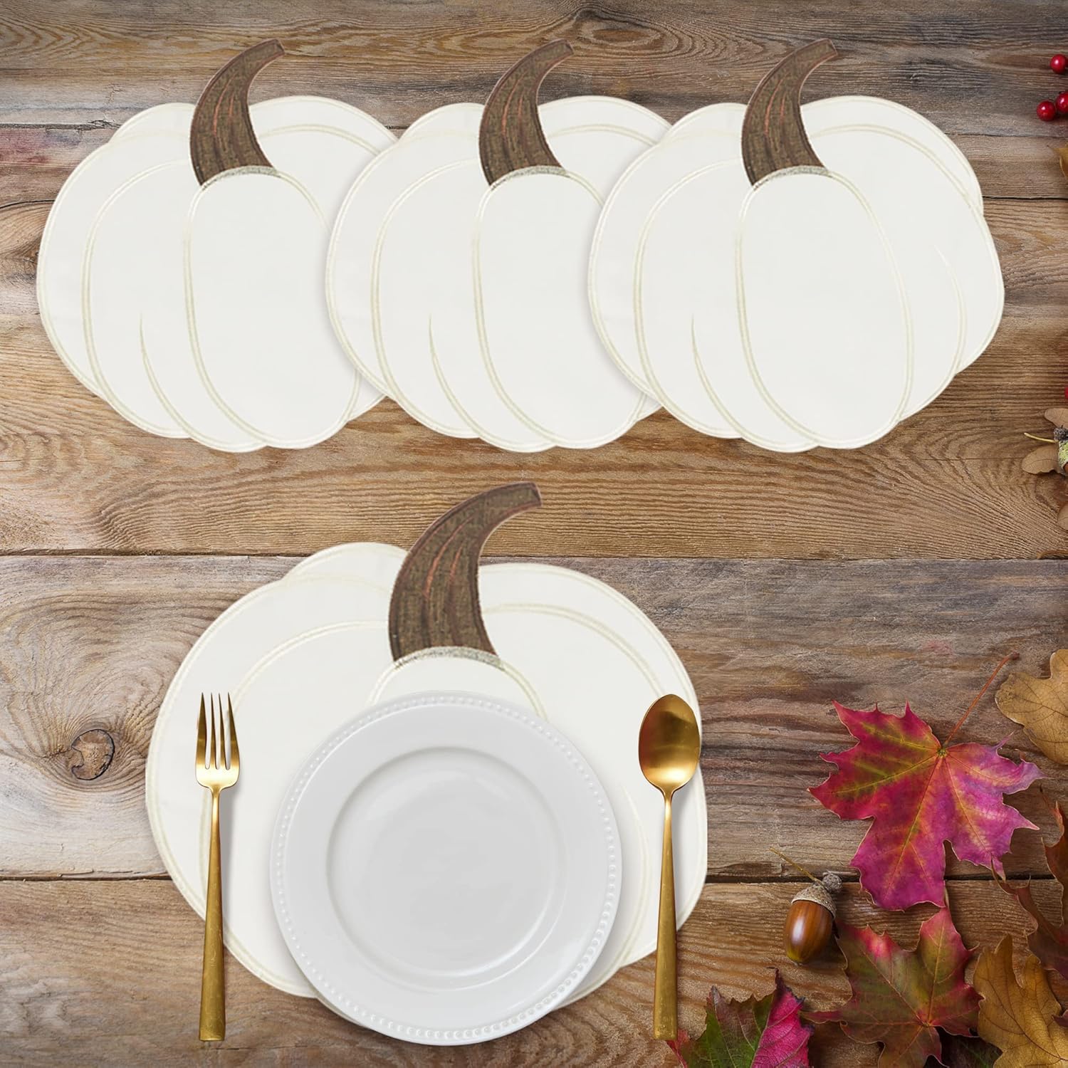OWENIE Fall Placemats Set of 4, Thanksgiving Round