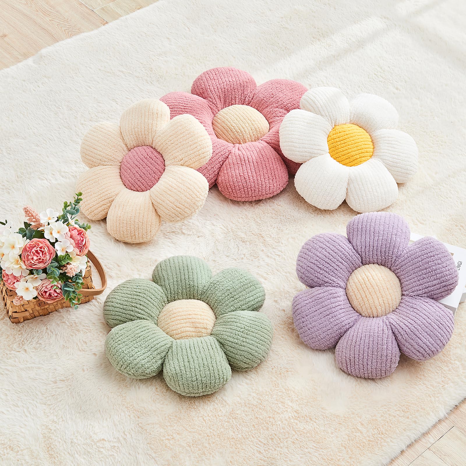 Mepherl Flower Throw Pillow,Sage Green Flower Shaped Pillow Decorative Throw Pillows for Sofa, Couch,Bed,15.7'' Soft Daisy Pillow Floor Seating Cushion for Home Decor