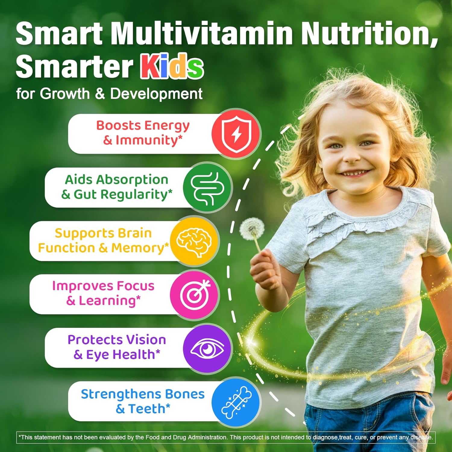 Kids Multivitamin Gummies, 20+ Super Greens Fruit and Veggies Supplement Superfood Daily Gummies with Probiotics for Kids Gummy Vitamins & Minerals for Tummy & Immune Support -Vegan, Sugar Free, 60Cts - Image 6