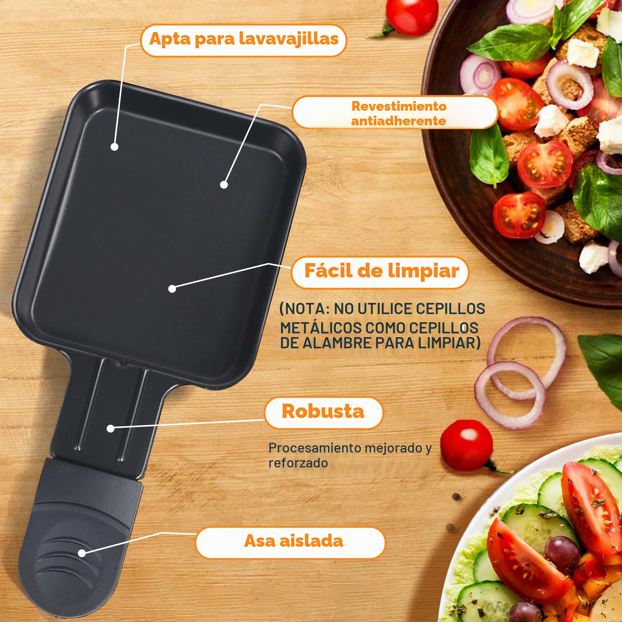 8 Mini Sartenes de Raclette, Sartenes Antiadherentes de Acero Inoxidable | Accesorios para raclette, 8 sartenes para queso, huevos y mini tortillas; 18 x 8 x 1.5 cm y fácil limpieza