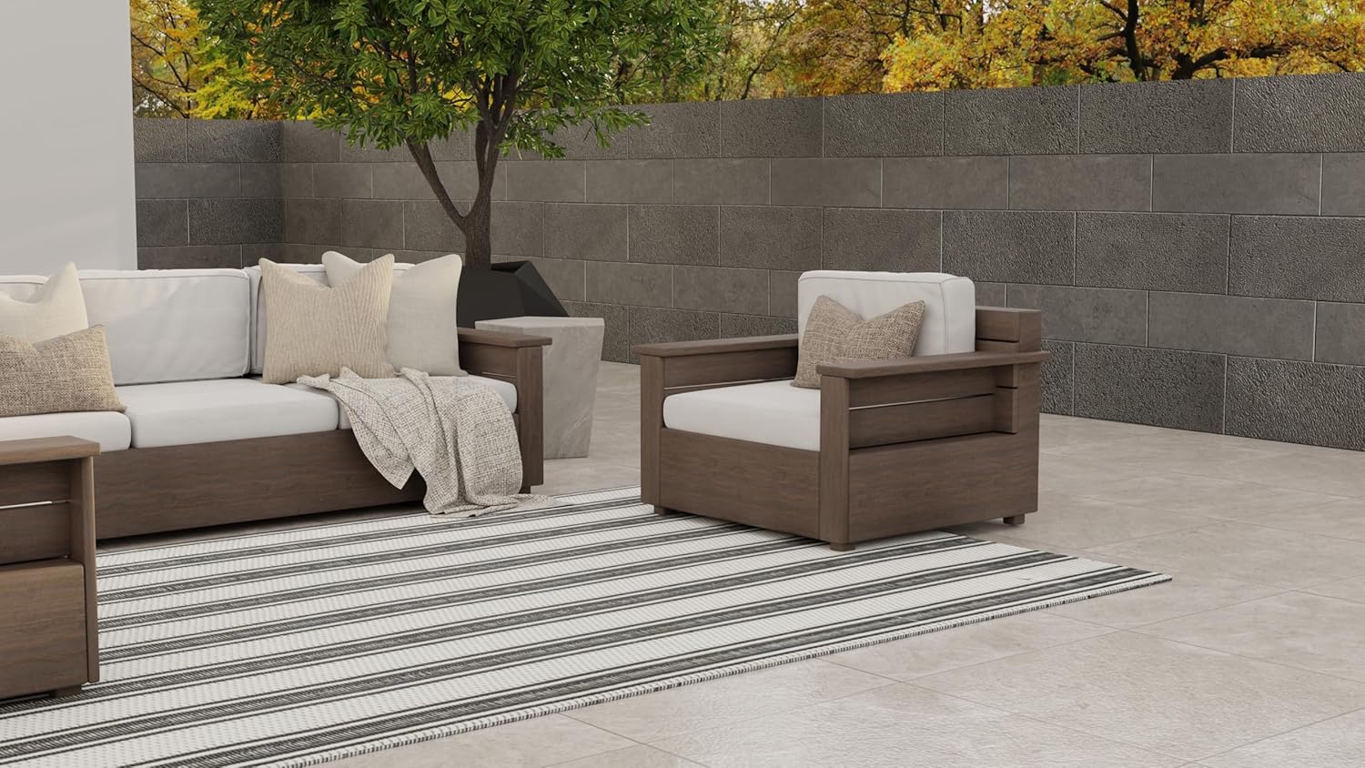 Mad Mats Geometric Outdoor Rug, Reversible Plastic Mat (5' x 8', Vertical Stripe - Black/Grey)